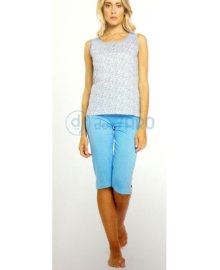 Pigiama donna cotone pinocchietto spalla larga, Karel 8309