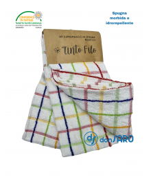 3 strofinacci spugna super assorbente tinto in filo, Quadri